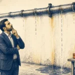 مدیر کسب‌وکار در حال بررسی نشتی لوله به‌عنوان نمادی از نشتی قیف فروش