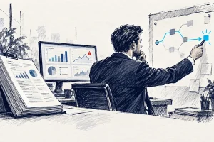 مدیر در حال تبدیل گزارش و داشبورد به مسیر تصمیم و اقدام