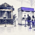 دو کیوسک فروش بلیت؛ کیوسک شیک بدون مشتری و کیوسک ساده با صف خریداران