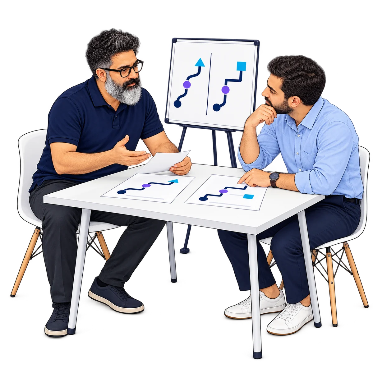 گفت‌وگوی امیرپرویز با مدیر کسب‌وکار برای مقایسهٔ دو مسیر تصمیم